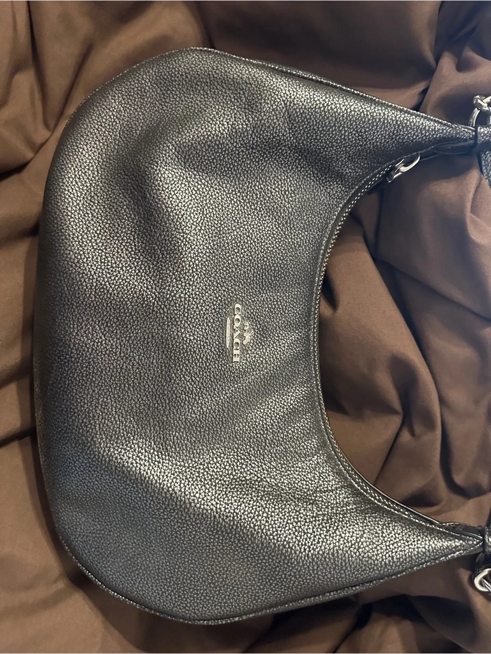 Coach Black Pebbled Leather Shoulder Bag with Silver Hardware